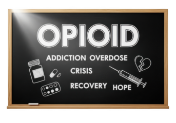Opioid crisis addiction overdose recovery hope chalkboard drawing isolated on transparent background