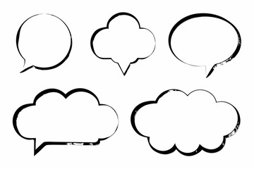 Collection of hand drawn speech bubbles and thought balloons in black and white