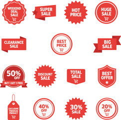 collection of red sale badges best price discount final offer ribbon tag set