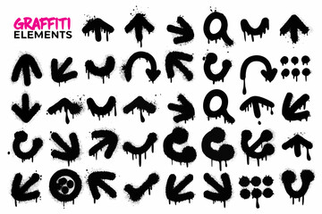 Collection of black graffiti elements arrows letters and abstract shapes