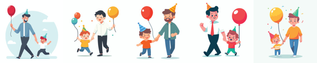 vector of a father and son walking to buy balloons during New Year