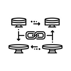 Data linking and integration concept with database icons and chain link