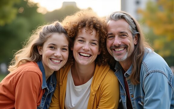 Happy multigenerational people having fun together smiling on camera at city park - Multiracial friends and community concept. High quality