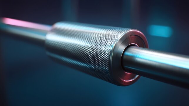Close-Up of Metallic Barbell Grip with Texture and Lighting in Educational or Fitness Context for Gym Enthusiasts and Athletes
