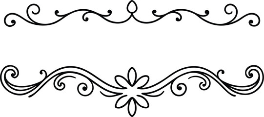 Adobe Illustrator Artwork  Set of hand drawn decorative borders and dividers. Elegant calligraphic lines, vintage flourishes and ornamental swirls for page decoration, wedding invitations or web desig