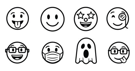 Collection of hand drawn emoji faces and ghost