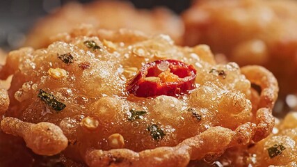 Crispy Onion Bhajis A CloseUp of Delicious Indian Snack with Spices and Herbs Perfect for Appetizers and Street Food Showcasing Culinary Art and Flavorful Cooking.