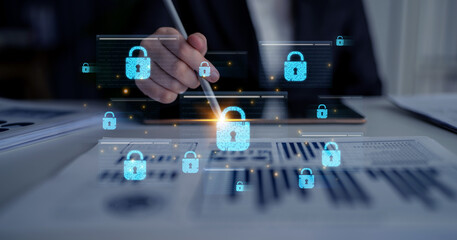 Concept of cybersecurity and a secure network. Multiple layers of data encryption and firewall protection in browsers ensure online privacy and safety from cyber threats. Fermion