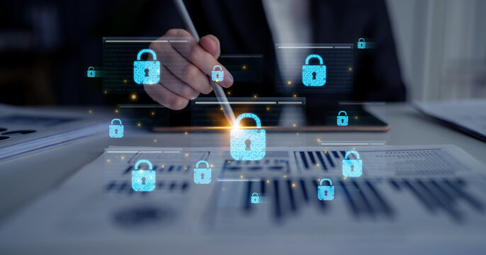 Concept of cybersecurity and a secure network. Multiple layers of data encryption and firewall protection in browsers ensure online privacy and safety from cyber threats. Fermion