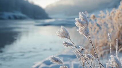 Video A serene lake scene surrounded by snowy grass