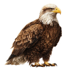 Obraz premium Majestic bald eagle perched on a branch with striking feathers in a natural setting near a river