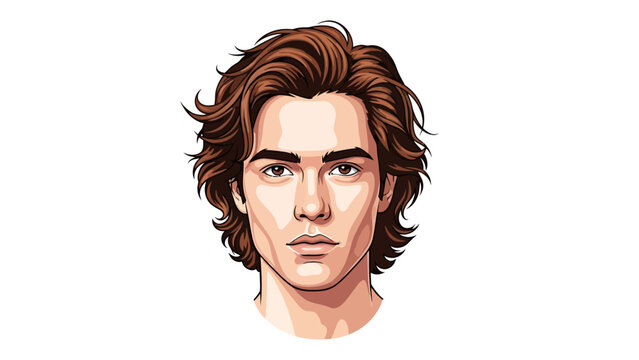 Pixel art portrait of a young man with brown wavy hair