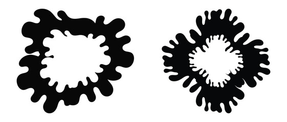 Abstract black ink splatter shapes on white background for graphic design elements