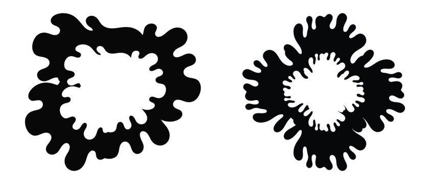 Abstract black ink splatter shapes on white background for graphic design elements