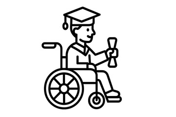 Happy graduate student with disability sitting in wheelchair holding diploma certificate