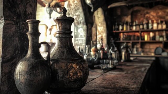 Video A pair of decorative vases sitting on a rustic wooden table