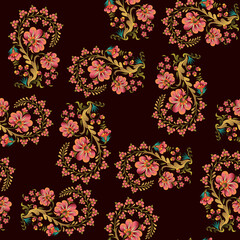 Abstract seamless color full paisley flower leaf bunch pattern