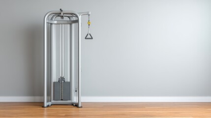 Fitness gym equipment with cable machine set against a minimalist interior wall showcasing strength training and exercise for modern workout routines
