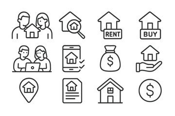 Fototapeta premium Essential line symbols for real estate, housing, and property market transactions