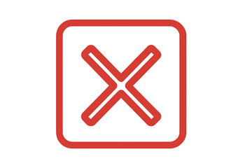 Obraz premium Red cross mark icon inside a rounded square outline symbolizing error, deletion, or cancellation