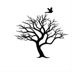 Fototapeta premium Silhouette Tree with Flying Bird Icon A Symbolic Representation of Nature's Beauty and Freedom