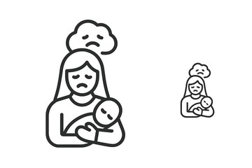 Sad mother holding newborn baby symbolizing postpartum depression and mental health