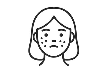 Simple outline of a sad woman's face showing acne, pimples, and skin blemishes