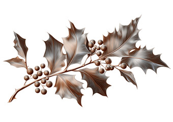 Fototapeta premium Metallic Holly Branch with Berries and Spiky Leaves isolated on a transparent background image