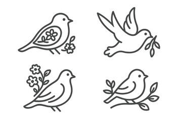 Minimalist birds with flowers and olive branches symbolizing peace and nature