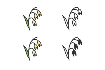 Set of minimalist line art and solid icons depicting a sprig of cereal grain