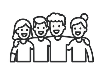 Four happy diverse young people embracing each other symbolizing friendship community and teamwork