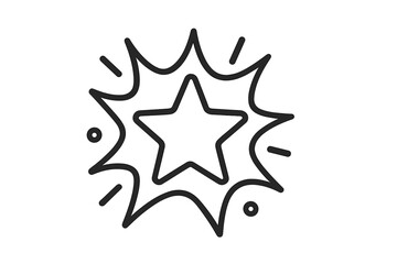Outline drawing of a star centered within a dynamic comic burst shape