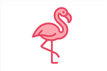 Pink flamingo bird icon standing on one leg, minimalist graphic design element