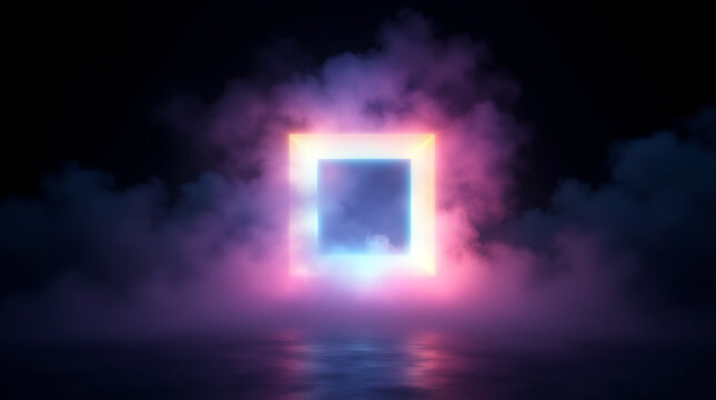 abstract cloud illuminated by glowing neon light geometric shape
