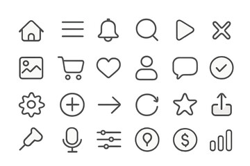 Minimalist line icons set for web and mobile application user interface design