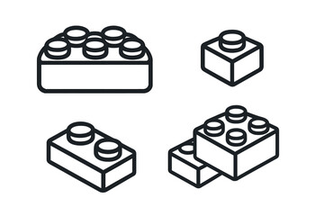 Collection of different sized modular plastic toy bricks in isometric outline style