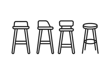 Minimalist outline symbols of various high bar stools and counter chairs