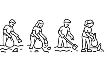 People collecting garbage and plastic waste for environmental cleanup