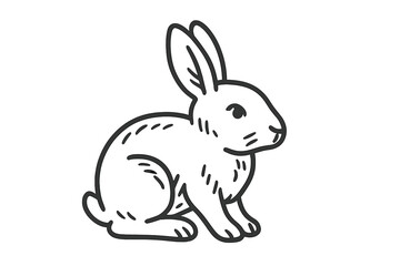 Minimalist black and white line art of a cute sitting rabbit or bunny on a clean background