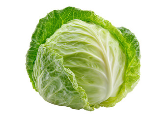 Fresh green cabbage head with visible leaf veins and texture isolated on a transparent background vegetable