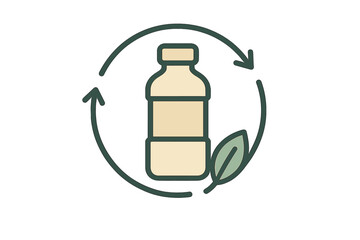 Eco-friendly bottle recycling symbol with circular arrows and green leaf