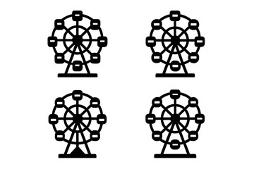 Minimalist black silhouette of a classic Ferris wheel ride for amusement park fun and fairground attraction