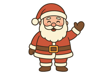 Cheerful cartoon character of Santa Claus waving hand and smiling widely while standing