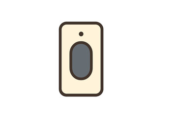 Minimalist rectangular electronic device featuring an oval button and indicator light