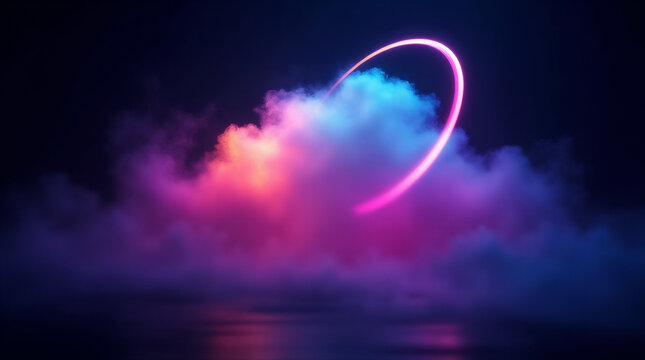 abstract cloud illuminated by glowing neon light geometric shape