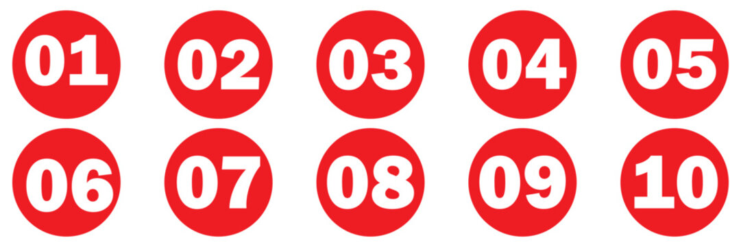 Set of 1 to 10 numbers simple design isolated. Typography set of Round 1 to 10 numbers. Numeral typographic flat icons set. Bullet point number icon set. Vector illustration. EPS 10