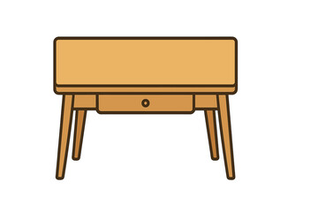 Simple wooden side table with a drawer and modern tapered legs isolated on white background