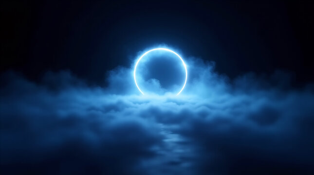 abstract cloud illuminated by glowing neon light geometric shape