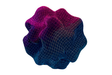 Abstract undulating organic shape with glowing wireframe mesh and vibrant neon gradient colors