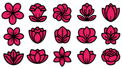 Stunning floral icons perfect for spring designs and botanical themes, showcasing elegant stylized blossoms and vibrant shapes for creative projects